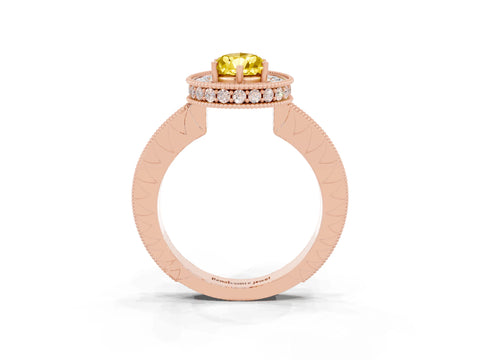 Rose gold Pear Cut Halo Diamond Engagement Ring with Milgrain Pave Band and Four-Prong Setting_3