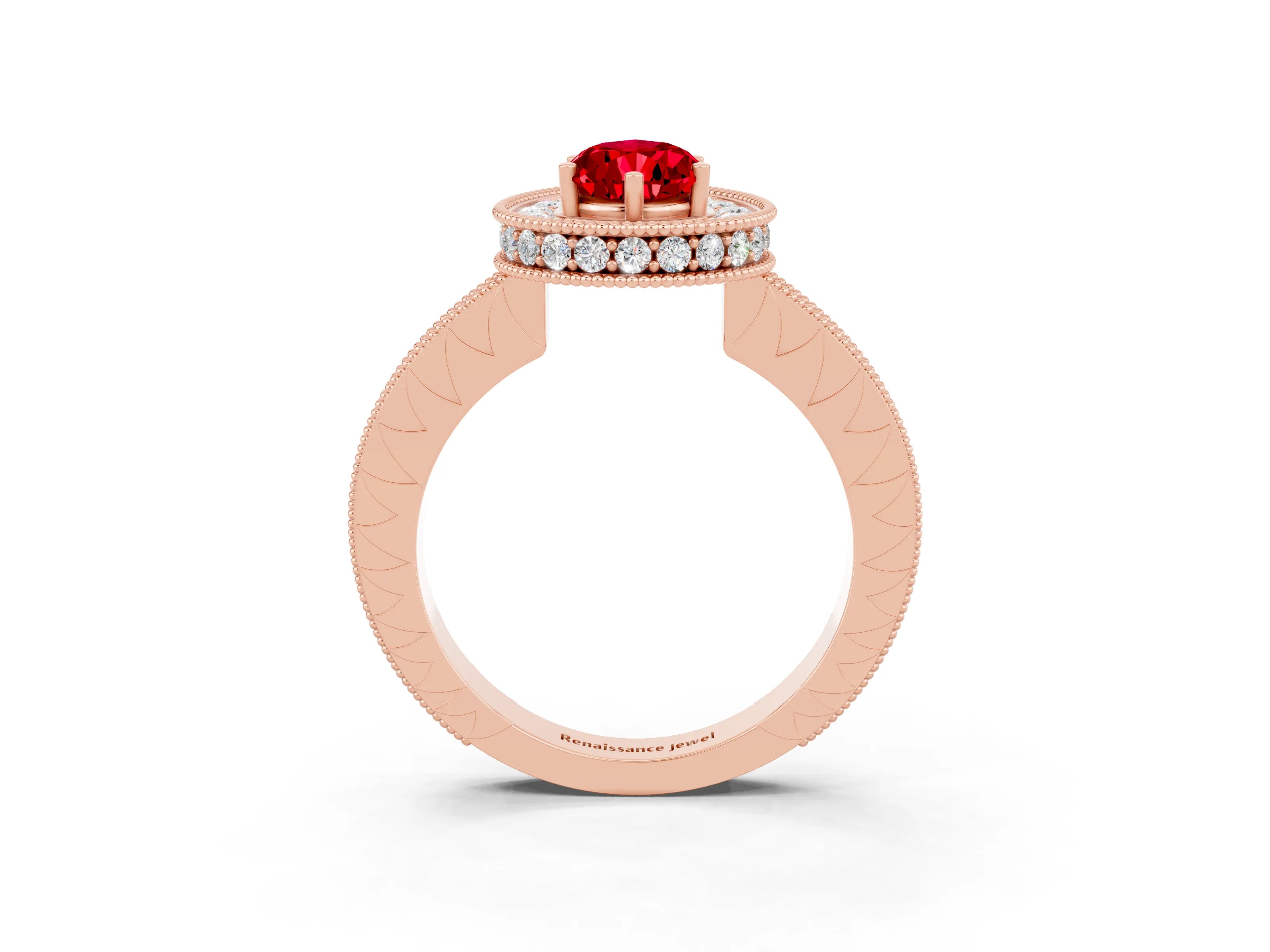 Rose gold Pear Cut Halo Diamond Engagement Ring with Milgrain Pave Band and Four-Prong Setting_3
