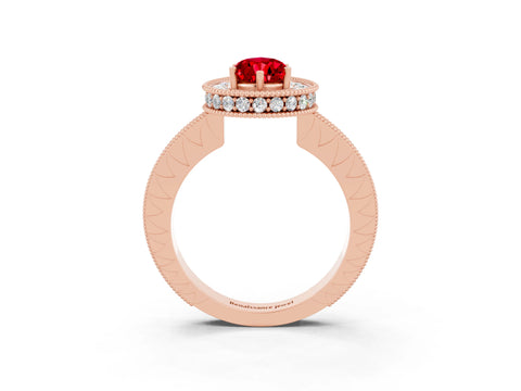 Rose gold Pear Cut Halo Diamond Engagement Ring with Milgrain Pave Band and Four-Prong Setting_3