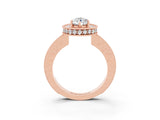 Rose gold Pear Cut Halo Diamond Engagement Ring with Milgrain Pave Band and Four-Prong Setting_3
