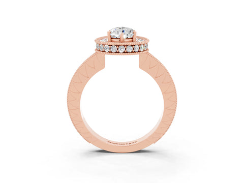 Rose gold Pear Cut Halo Diamond Engagement Ring with Milgrain Pave Band and Four-Prong Setting_3