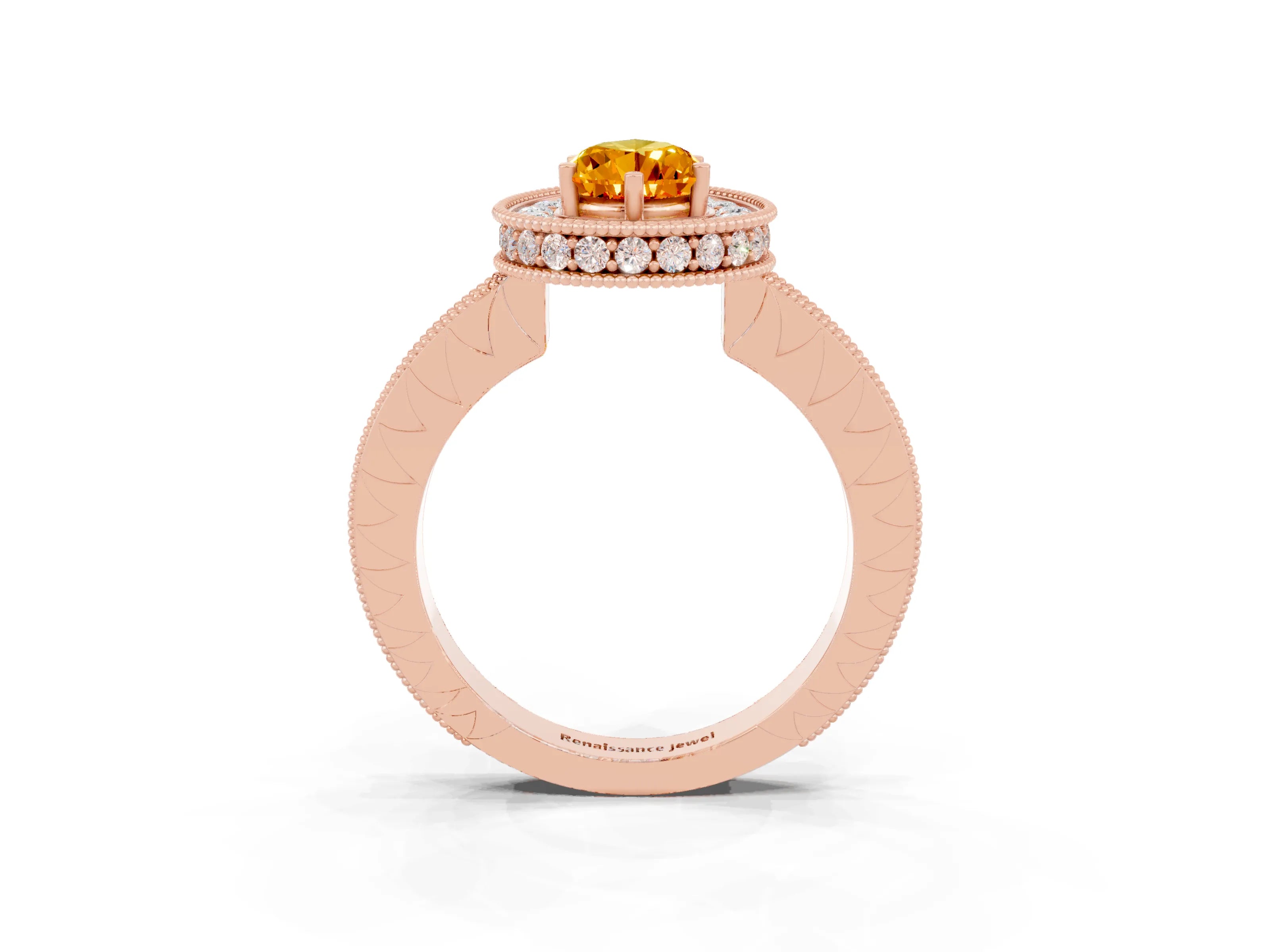 Rose gold Pear Cut Halo Diamond Engagement Ring with Milgrain Pave Band and Four-Prong Setting_3