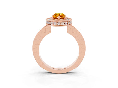 Rose gold Pear Cut Halo Diamond Engagement Ring with Milgrain Pave Band and Four-Prong Setting_3