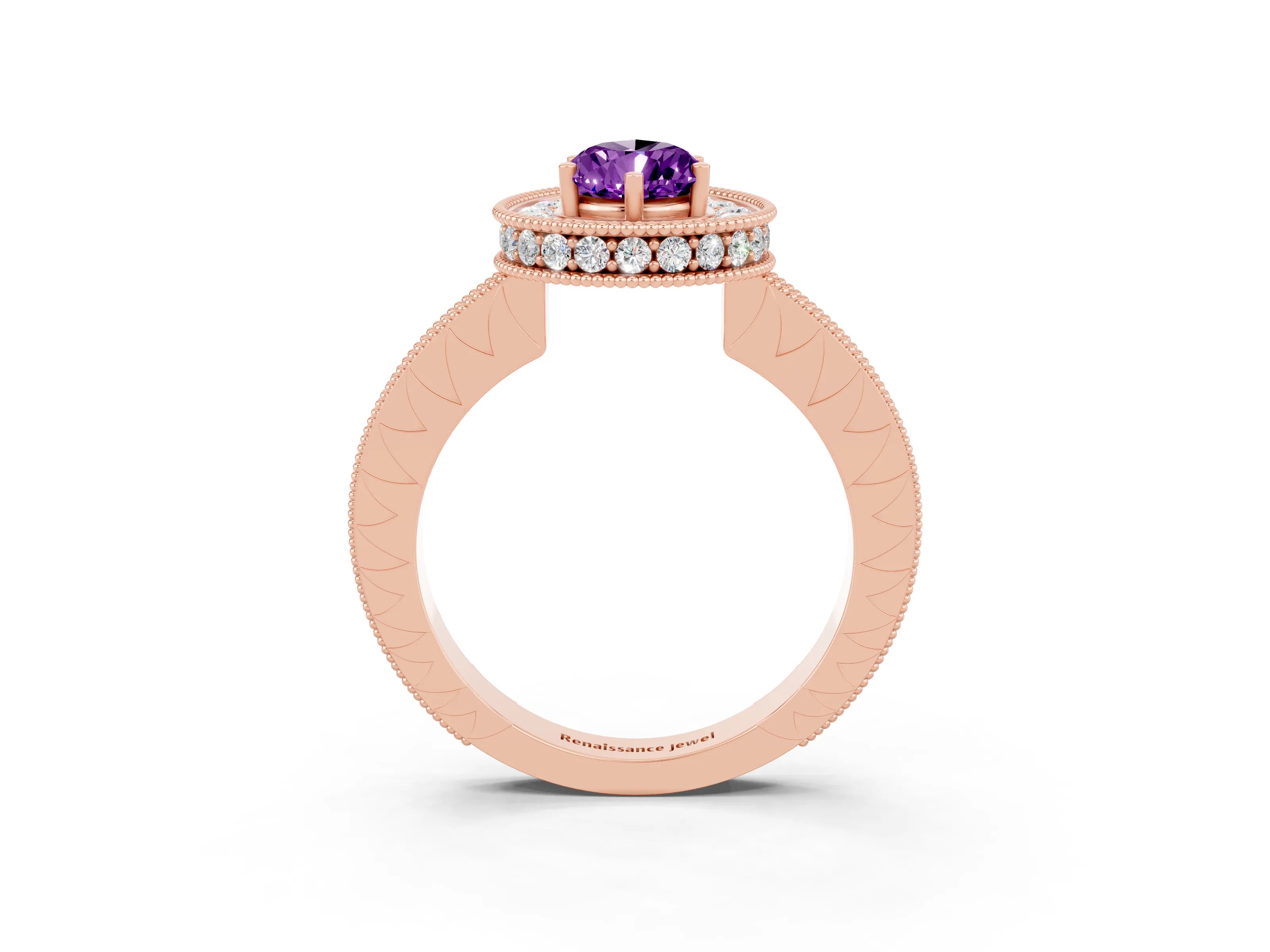 Rose gold Pear Cut Halo Diamond Engagement Ring with Milgrain Pave Band and Four-Prong Setting_3