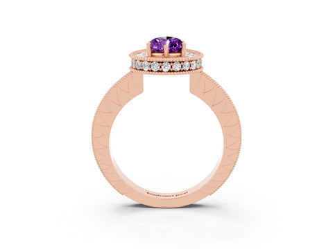 Rose gold Pear Cut Halo Diamond Engagement Ring with Milgrain Pave Band and Four-Prong Setting_3