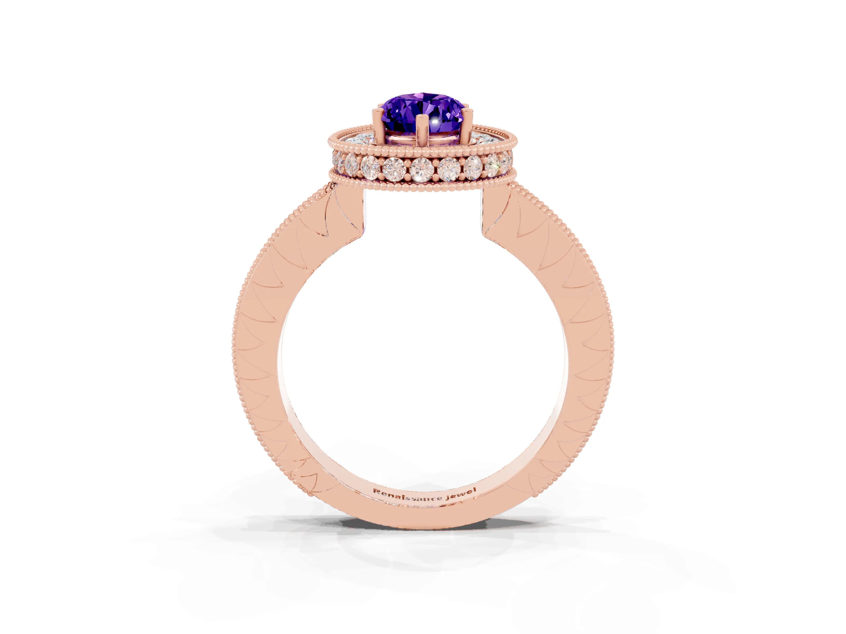 Rose gold Pear Cut Halo Diamond Engagement Ring with Milgrain Pave Band and Four-Prong Setting_3