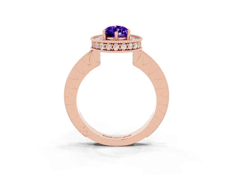 Rose gold Pear Cut Halo Diamond Engagement Ring with Milgrain Pave Band and Four-Prong Setting_3