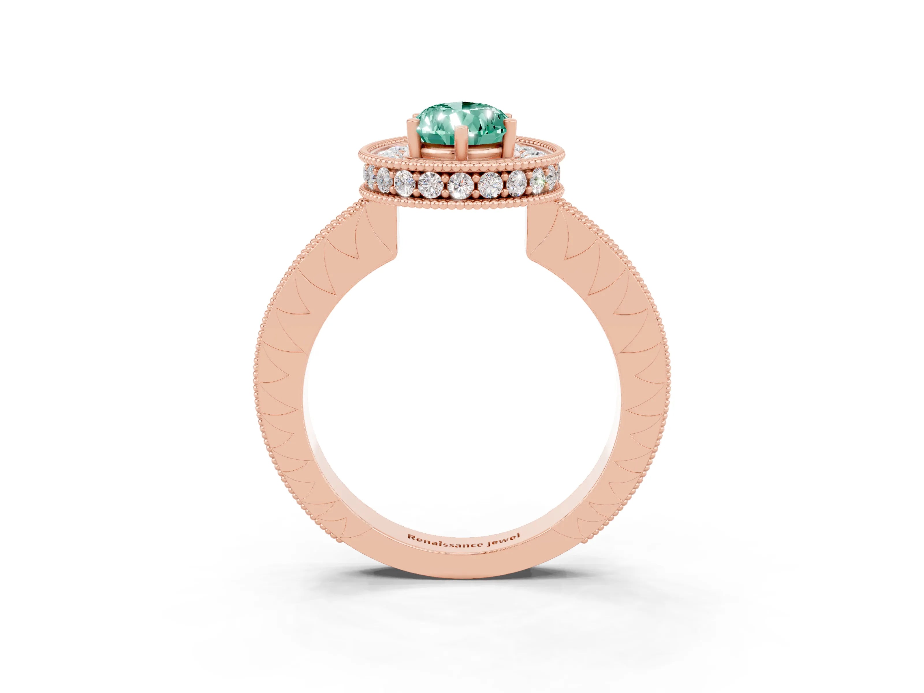 Rose gold Pear Cut Halo Diamond Engagement Ring with Milgrain Pave Band and Four-Prong Setting_3