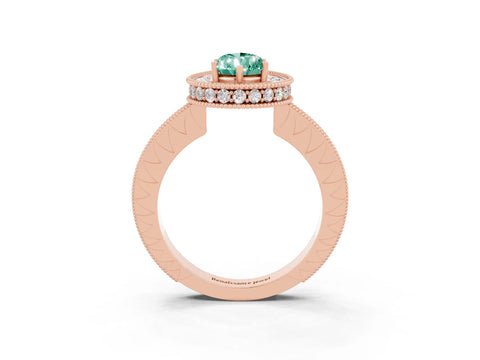 Rose gold Pear Cut Halo Diamond Engagement Ring with Milgrain Pave Band and Four-Prong Setting_3