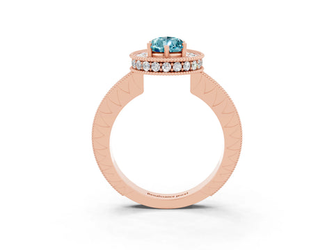 Rose gold Pear Cut Halo Diamond Engagement Ring with Milgrain Pave Band and Four-Prong Setting_3