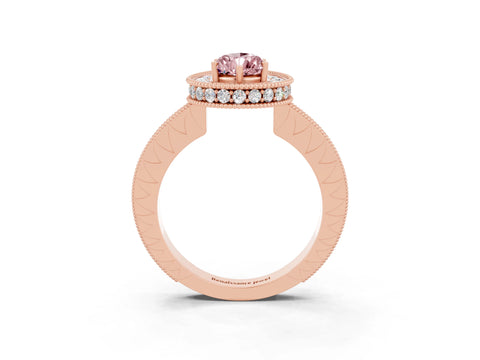 Rose gold Pear Cut Halo Diamond Engagement Ring with Milgrain Pave Band and Four-Prong Setting_3