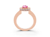Rose gold Pear Cut Halo Diamond Engagement Ring with Milgrain Pave Band and Four-Prong Setting_3