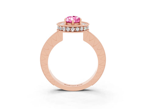Rose gold Pear Cut Halo Diamond Engagement Ring with Milgrain Pave Band and Four-Prong Setting_3