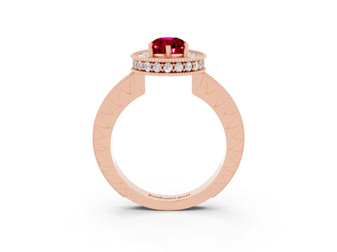 Rose gold Pear Cut Halo Diamond Engagement Ring with Milgrain Pave Band and Four-Prong Setting_3