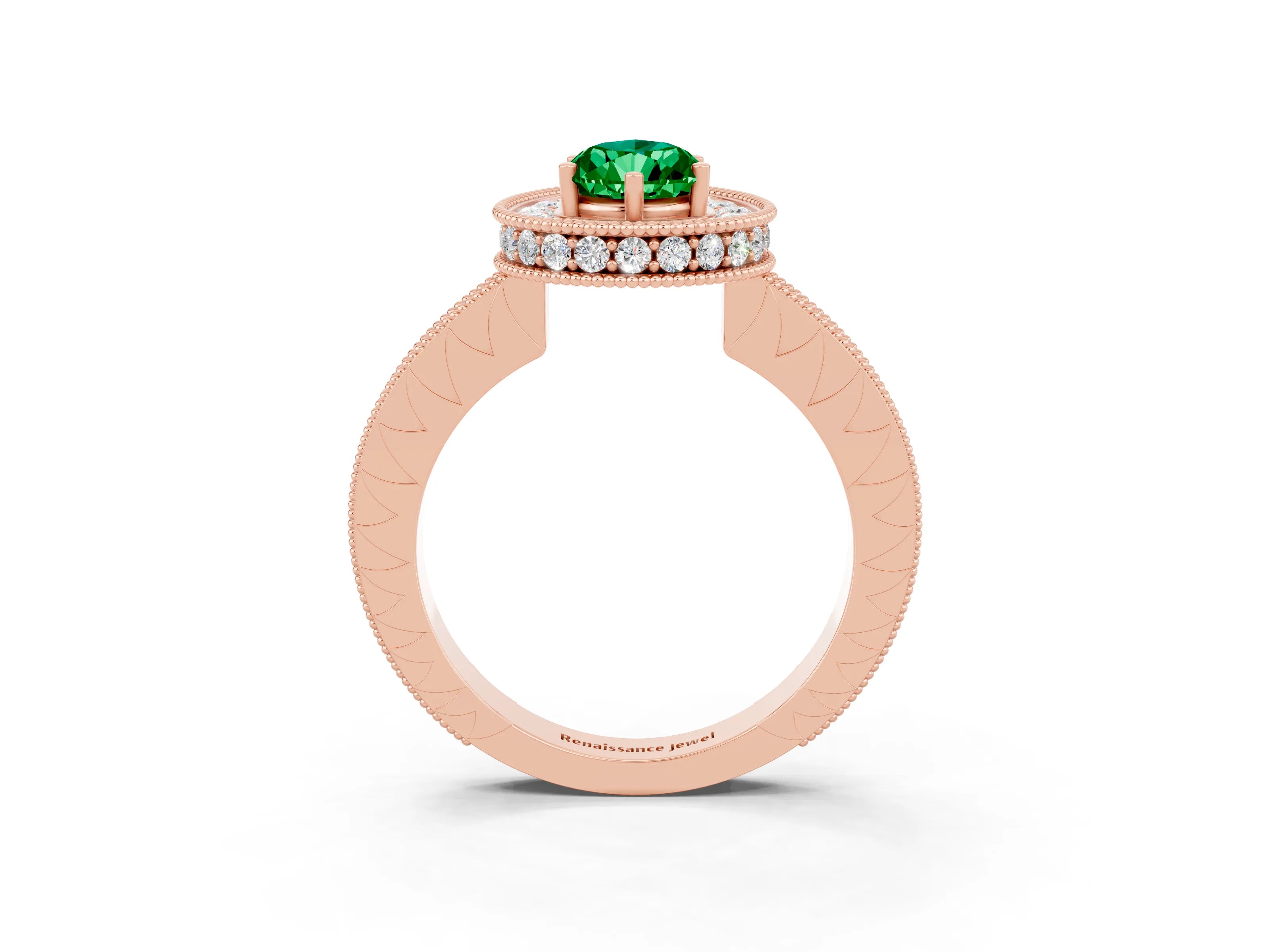 Rose gold Pear Cut Halo Diamond Engagement Ring with Milgrain Pave Band and Four-Prong Setting_3