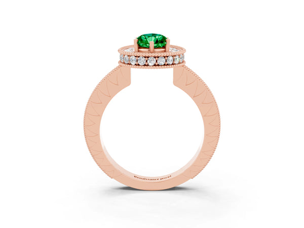 Rose gold Pear Cut Halo Diamond Engagement Ring with Milgrain Pave Band and Four-Prong Setting