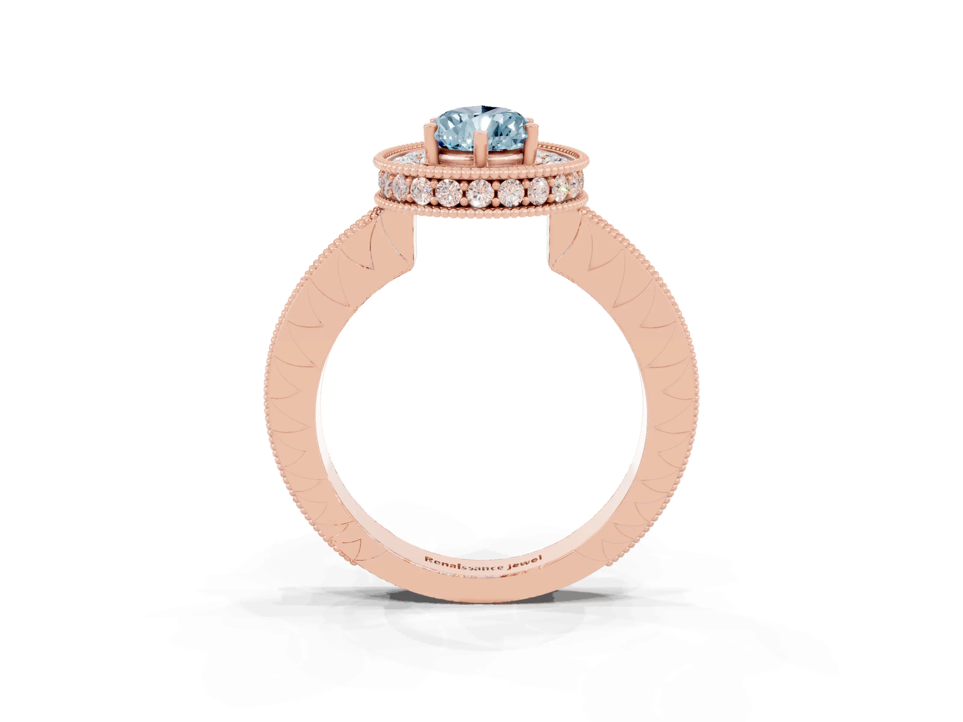 Rose gold Pear Cut Halo Diamond Engagement Ring with Milgrain Pave Band and Four-Prong Setting_3