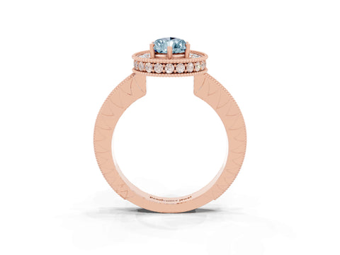 Rose gold Pear Cut Halo Diamond Engagement Ring with Milgrain Pave Band and Four-Prong Setting_3