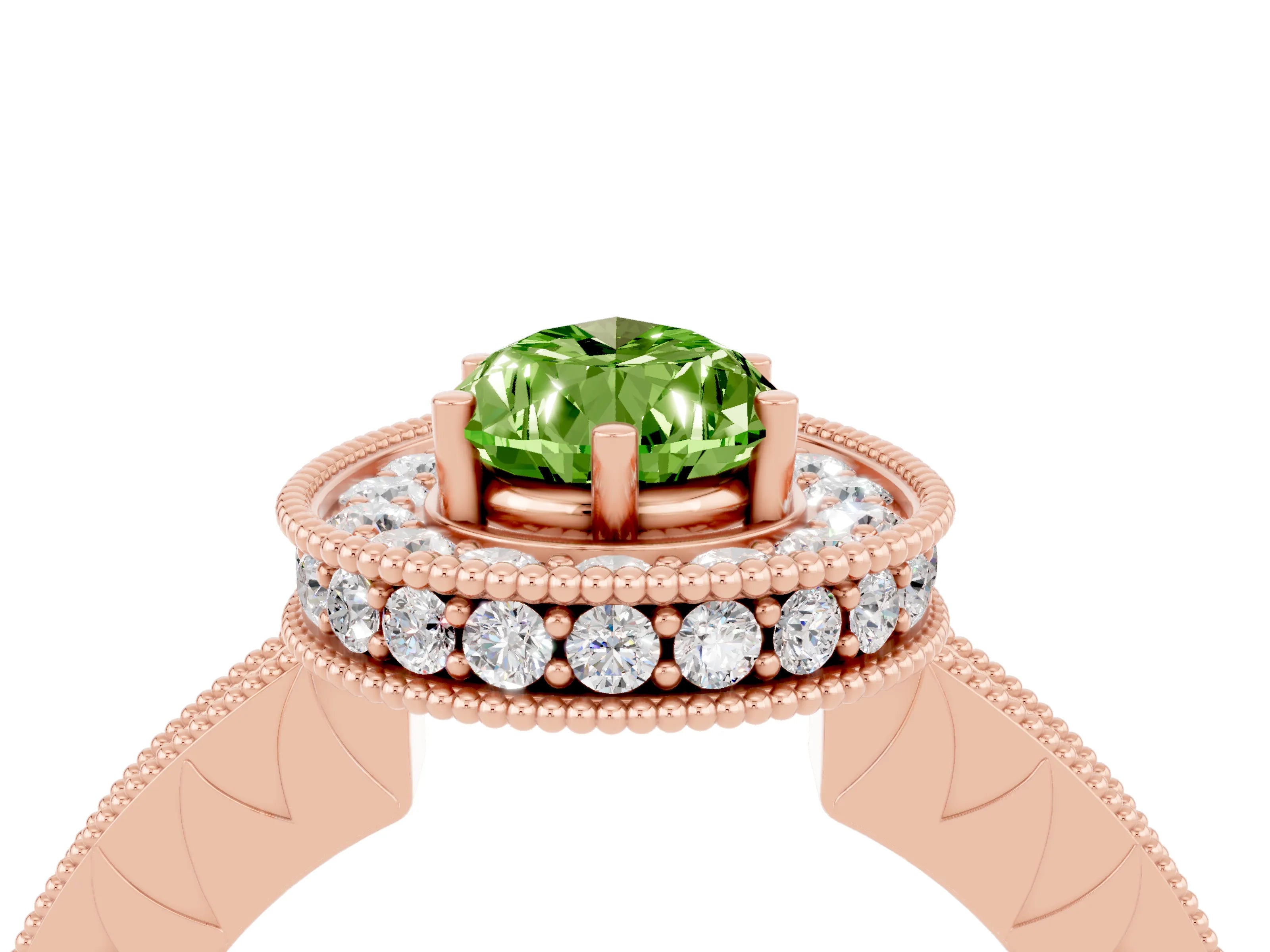 Rose gold Pear Cut Halo Diamond Engagement Ring with Milgrain Pave Band and Four-Prong Setting_4