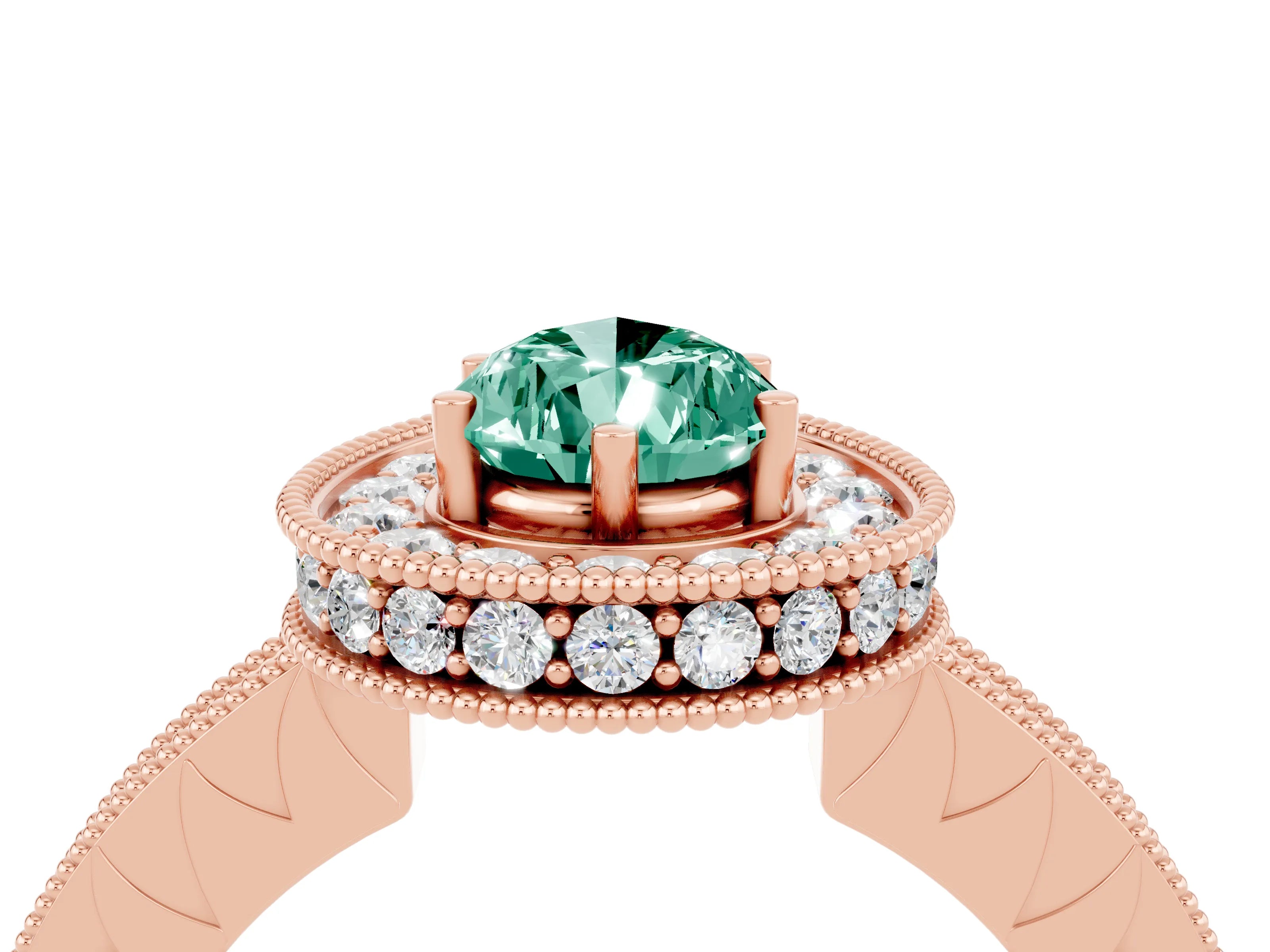 Rose gold Pear Cut Halo Diamond Engagement Ring with Milgrain Pave Band and Four-Prong Setting_4