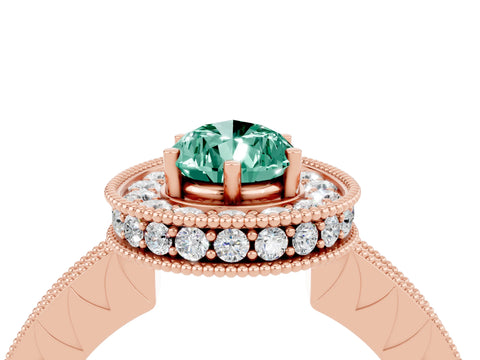Rose gold Pear Cut Halo Diamond Engagement Ring with Milgrain Pave Band and Four-Prong Setting_4
