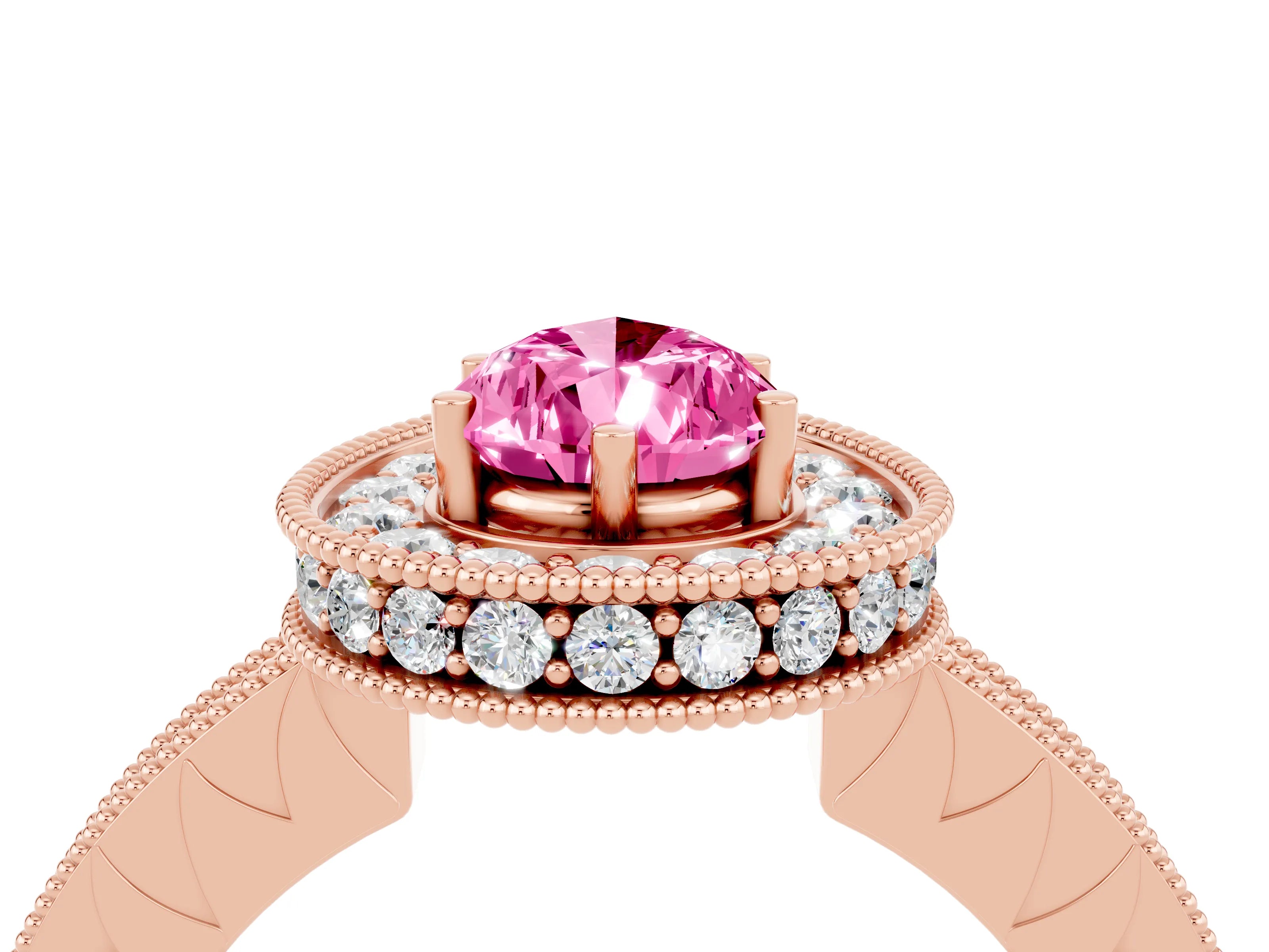 Rose gold Pear Cut Halo Diamond Engagement Ring with Milgrain Pave Band and Four-Prong Setting_4