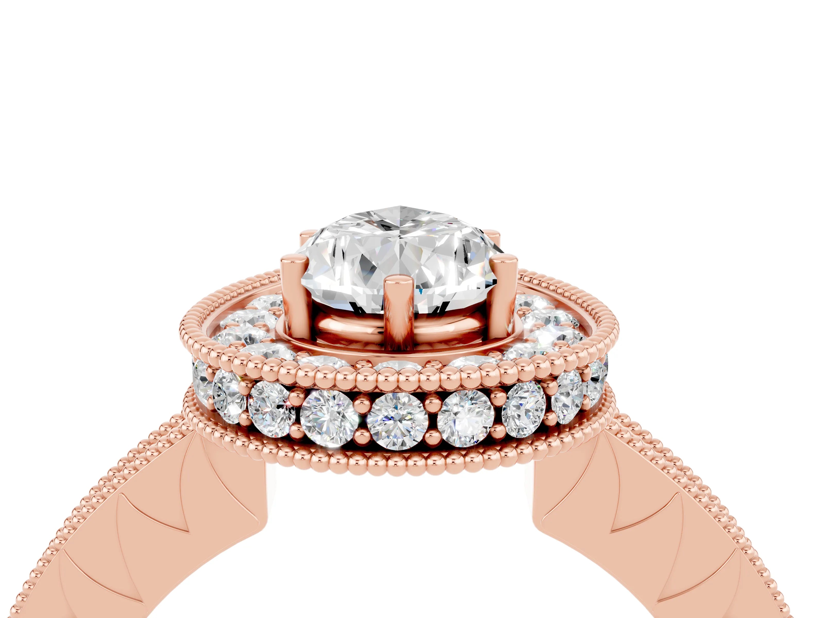 Rose gold Pear Cut Halo Diamond Engagement Ring with Milgrain Pave Band and Four-Prong Setting_4