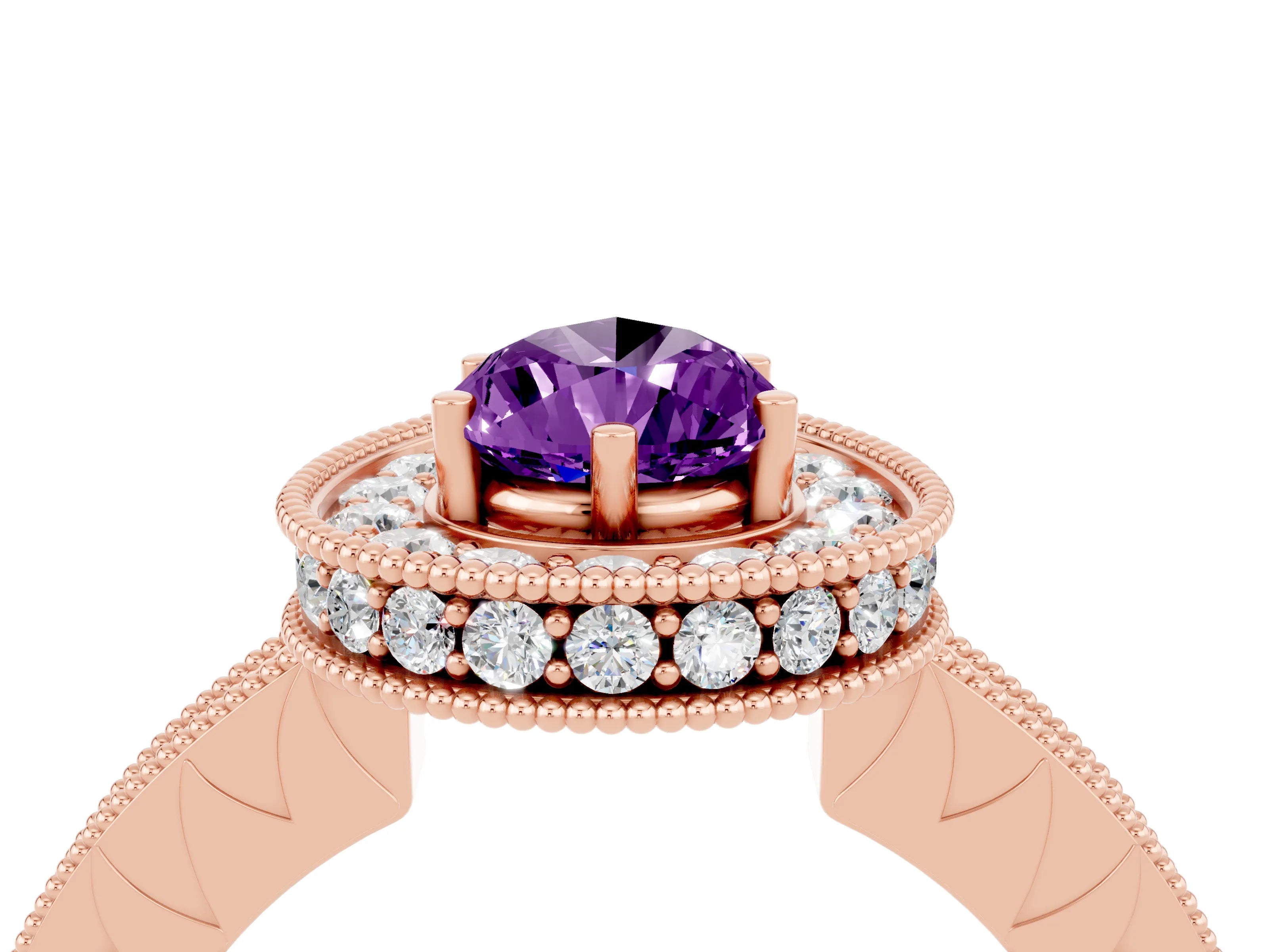 Rose gold Pear Cut Halo Diamond Engagement Ring with Milgrain Pave Band and Four-Prong Setting_4