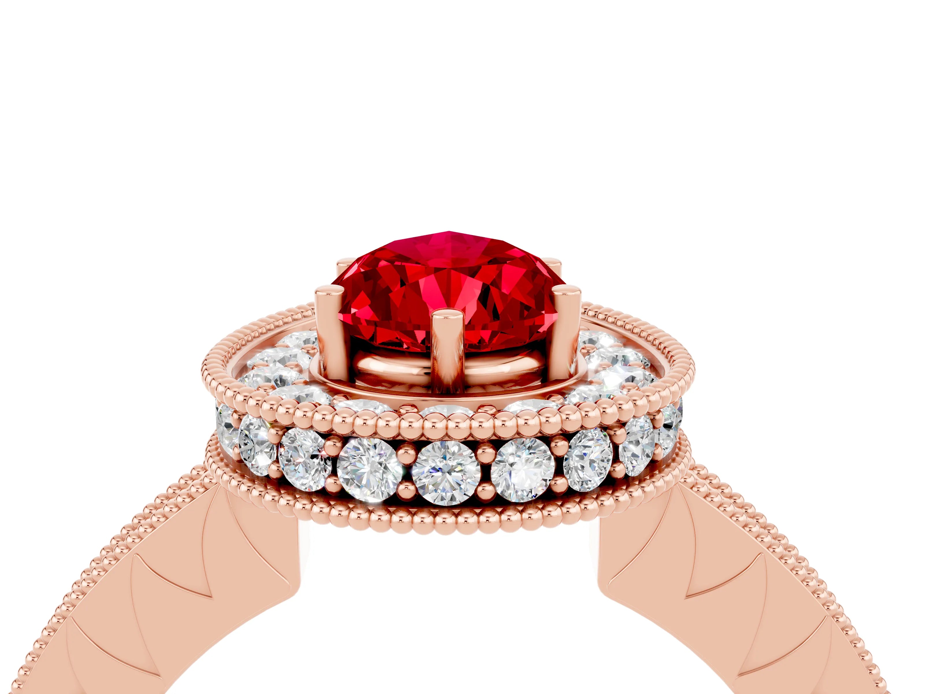 Rose gold Pear Cut Halo Diamond Engagement Ring with Milgrain Pave Band and Four-Prong Setting_4