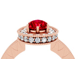 Rose gold Pear Cut Halo Diamond Engagement Ring with Milgrain Pave Band and Four-Prong Setting_4