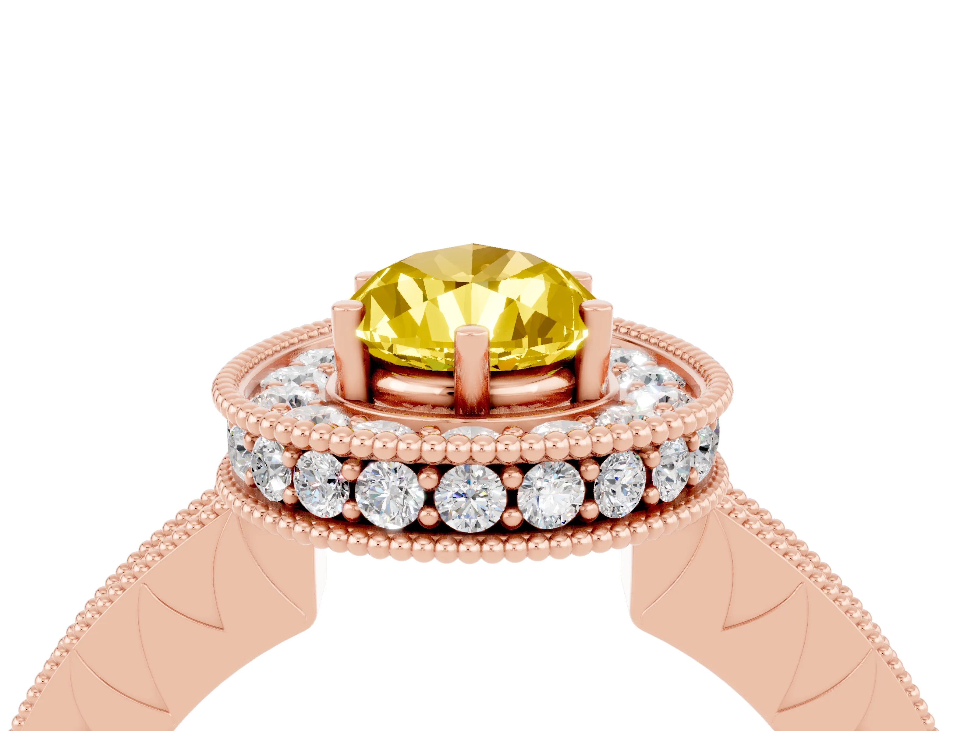 Rose gold Pear Cut Halo Diamond Engagement Ring with Milgrain Pave Band and Four-Prong Setting_4