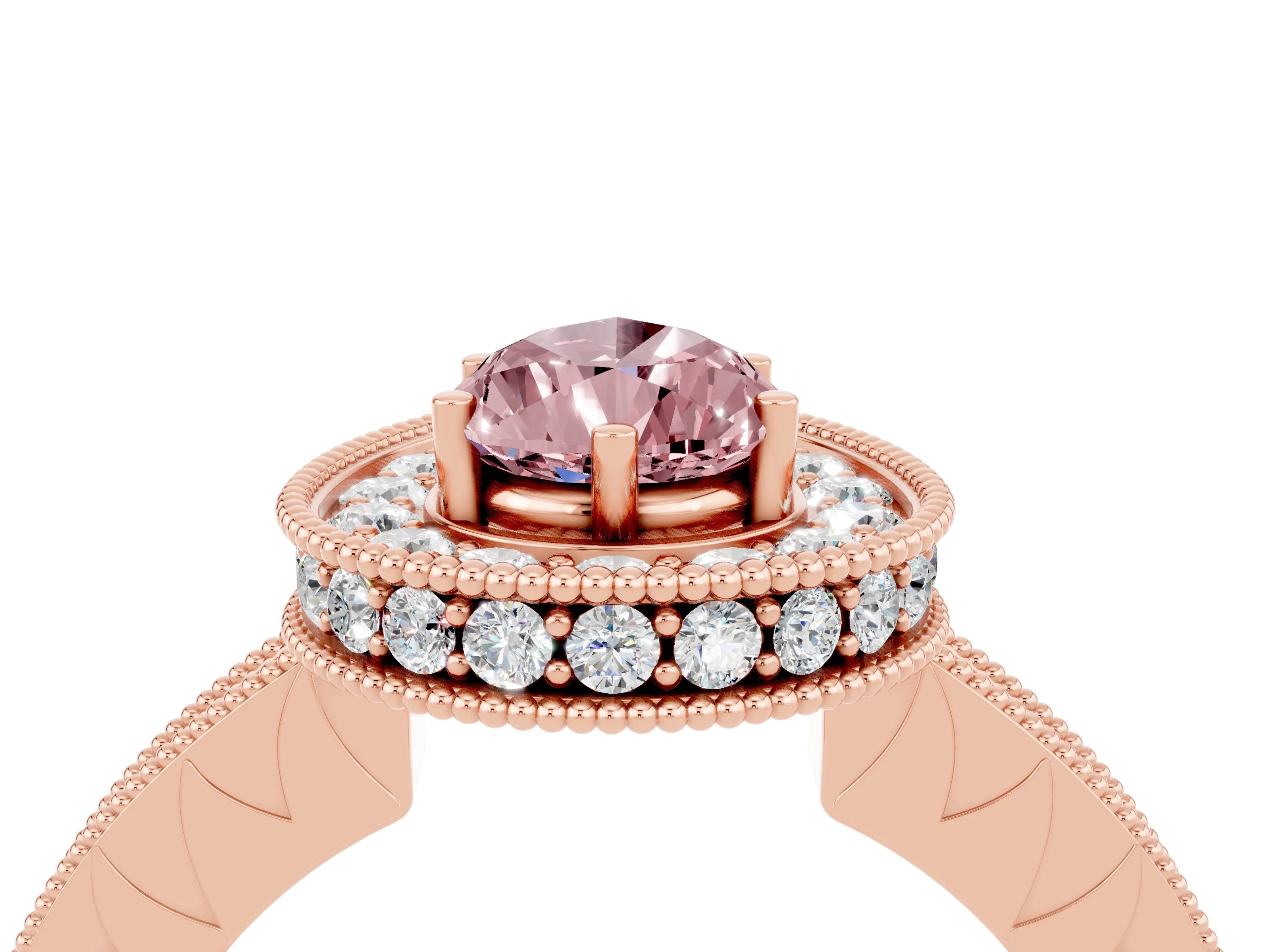 Rose gold Pear Cut Halo Diamond Engagement Ring with Milgrain Pave Band and Four-Prong Setting_4