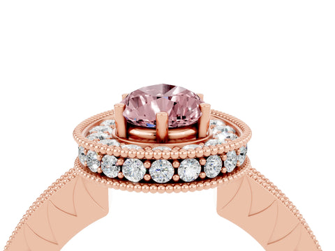 Rose gold Pear Cut Halo Diamond Engagement Ring with Milgrain Pave Band and Four-Prong Setting_4