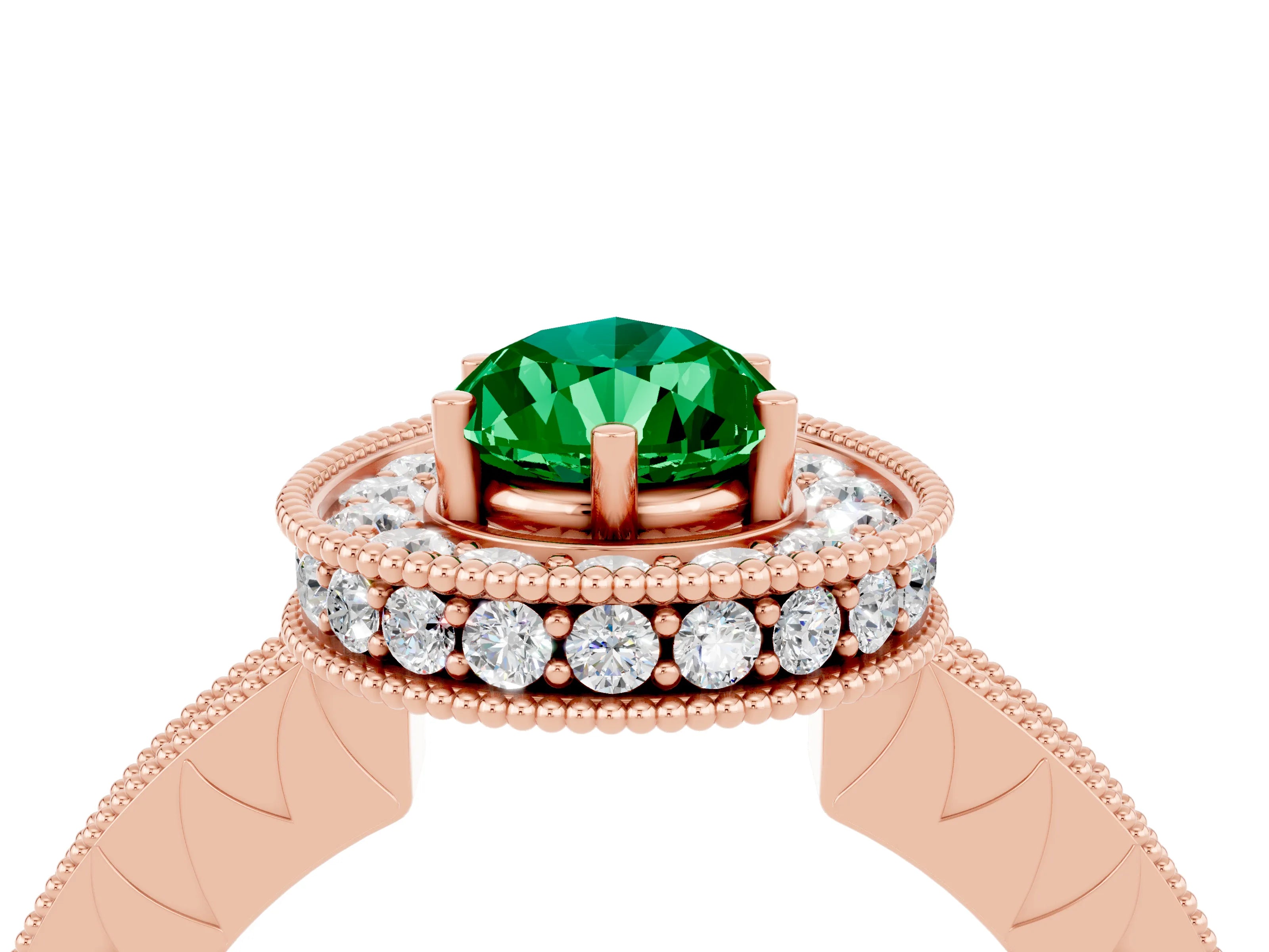 Rose gold Pear Cut Halo Diamond Engagement Ring with Milgrain Pave Band and Four-Prong Setting_4