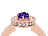 Rose gold Pear Cut Halo Diamond Engagement Ring with Milgrain Pave Band and Four-Prong Setting_4