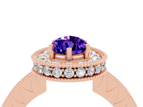 Rose gold Pear Cut Halo Diamond Engagement Ring with Milgrain Pave Band and Four-Prong Setting_4