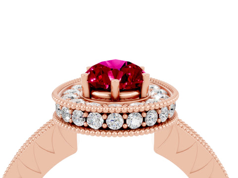 Rose gold Pear Cut Halo Diamond Engagement Ring with Milgrain Pave Band and Four-Prong Setting_4