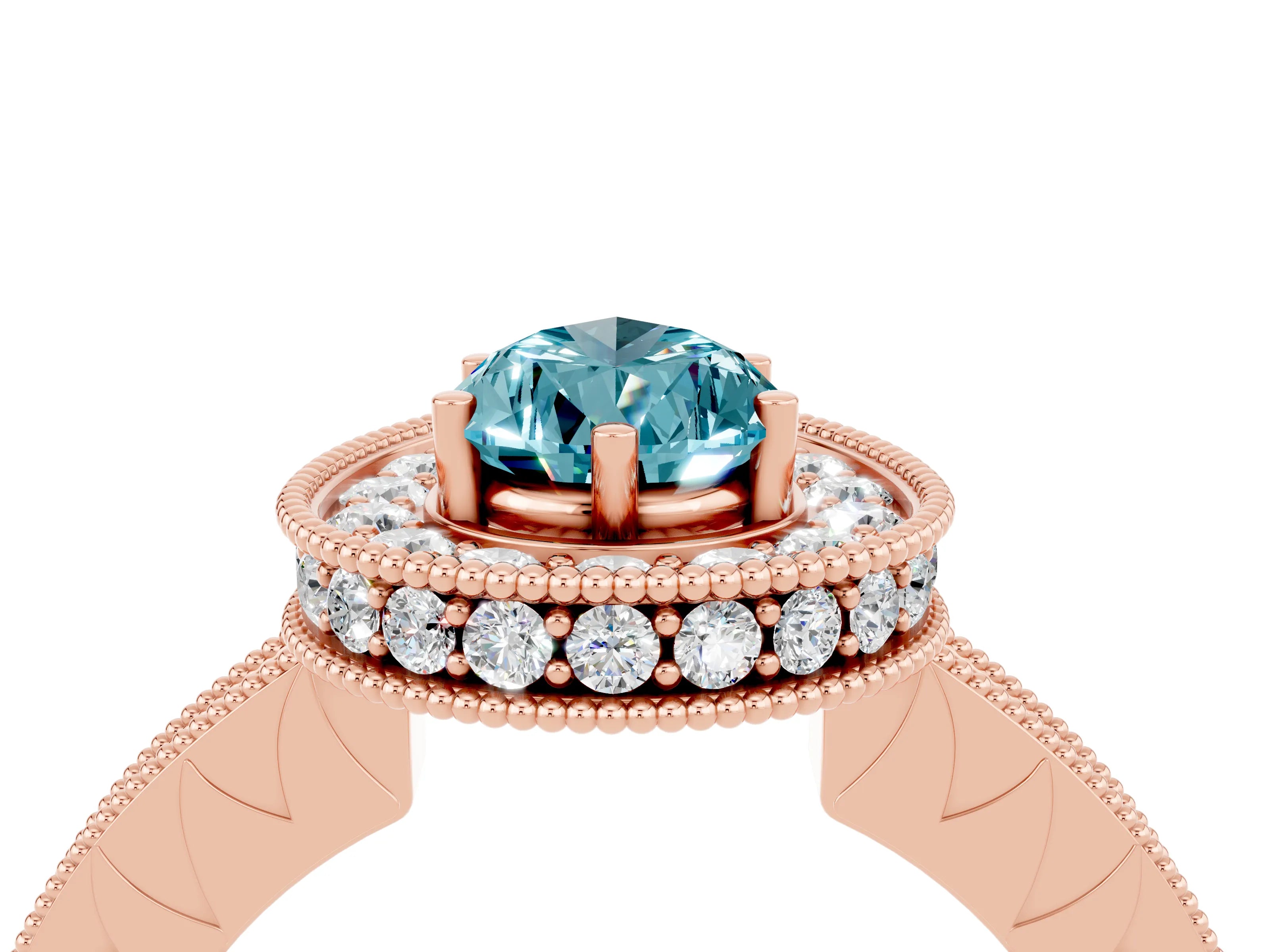 Rose gold Pear Cut Halo Diamond Engagement Ring with Milgrain Pave Band and Four-Prong Setting_4