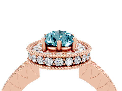 Rose gold Pear Cut Halo Diamond Engagement Ring with Milgrain Pave Band and Four-Prong Setting_4