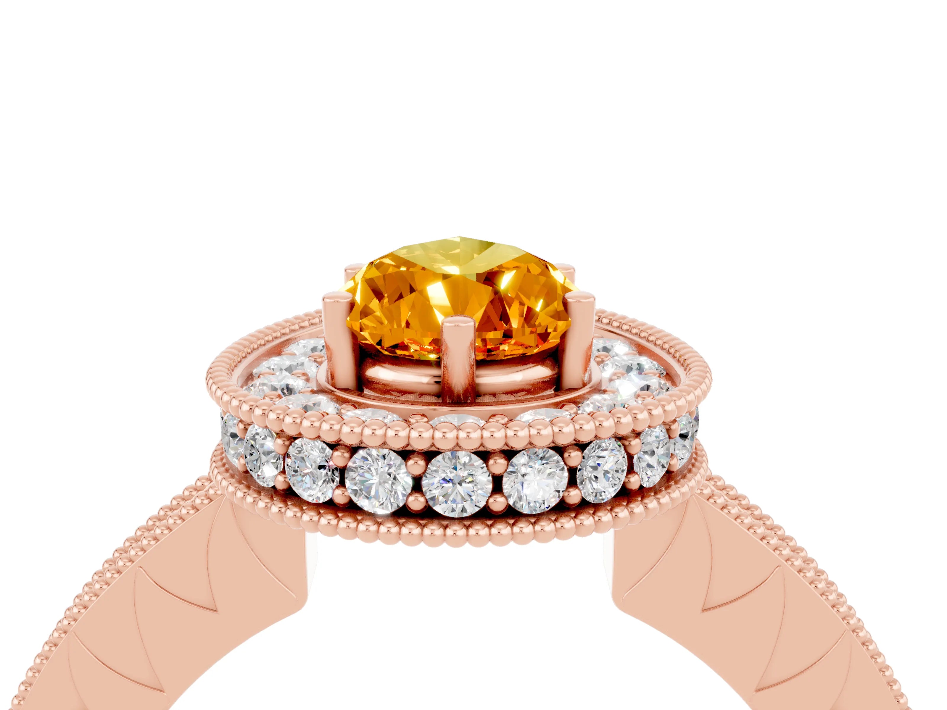 Rose gold Pear Cut Halo Diamond Engagement Ring with Milgrain Pave Band and Four-Prong Setting_4