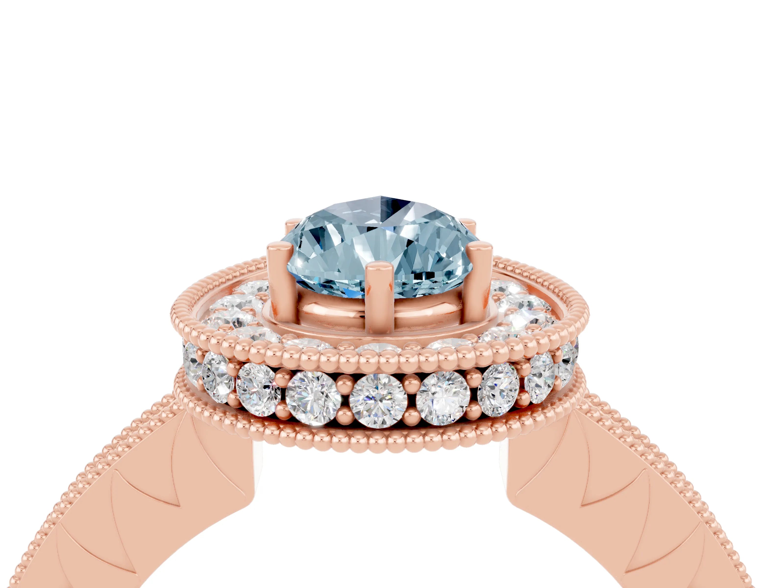 Rose gold Pear Cut Halo Diamond Engagement Ring with Milgrain Pave Band and Four-Prong Setting_4