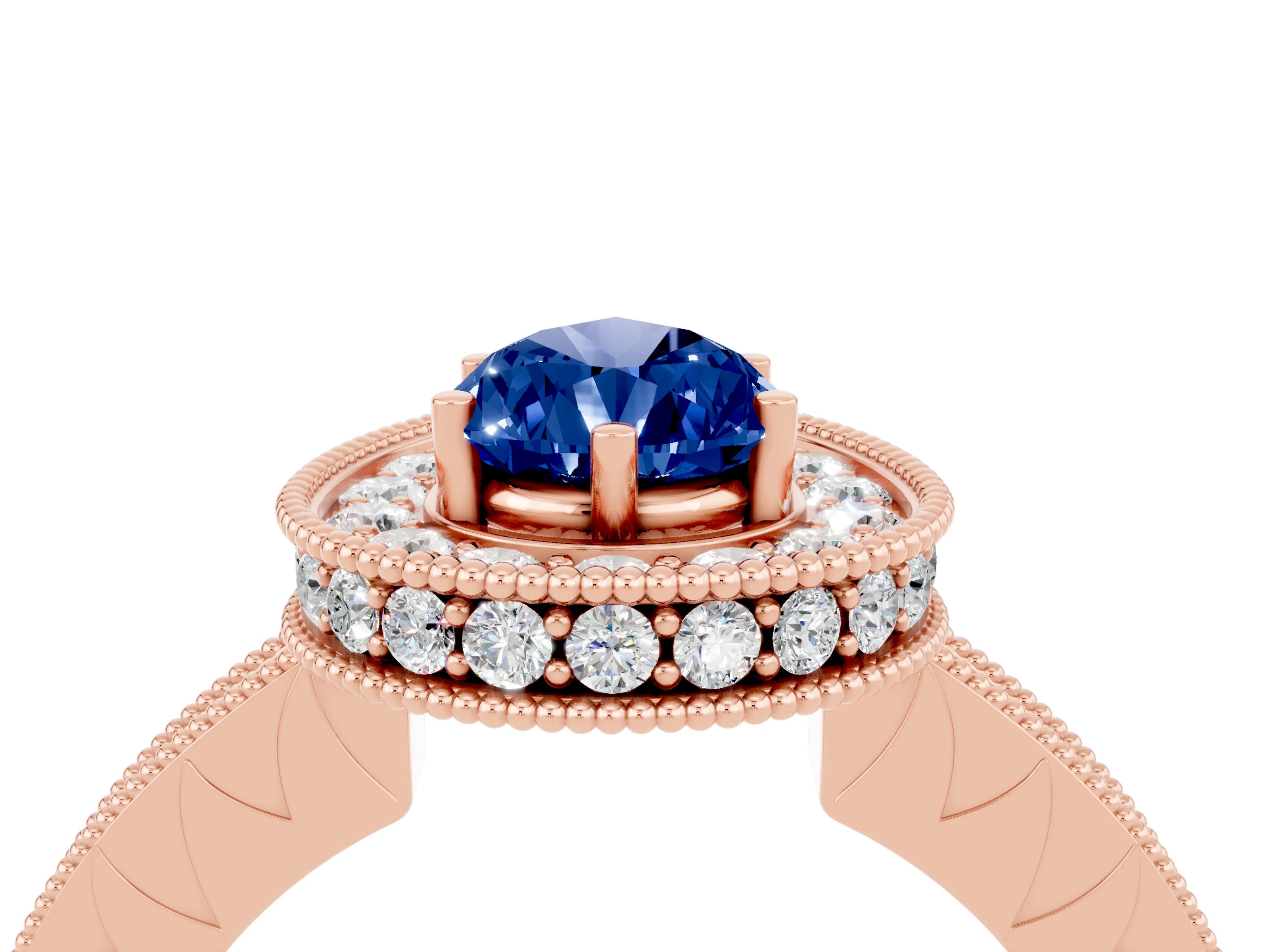 Rose gold Pear Cut Halo Diamond Engagement Ring with Milgrain Pave Band and Four-Prong Setting_4