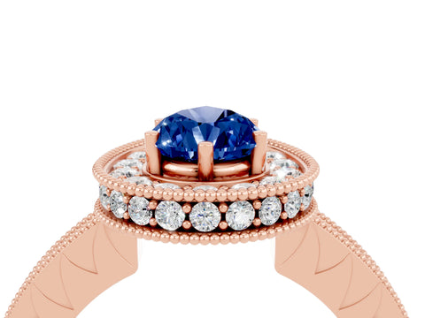 Rose gold Pear Cut Halo Diamond Engagement Ring with Milgrain Pave Band and Four-Prong Setting_4