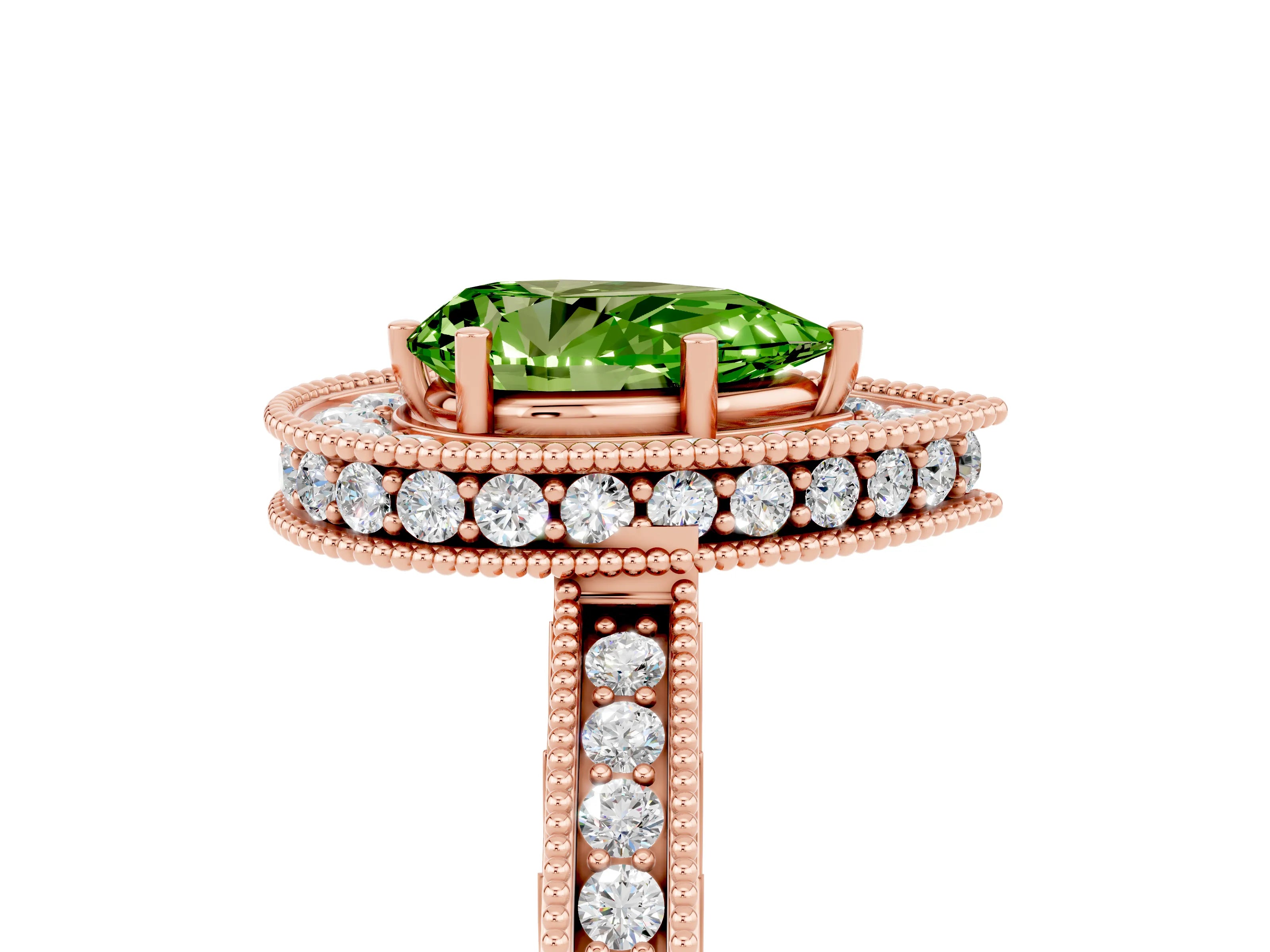 Rose gold Pear Cut Halo Diamond Engagement Ring with Milgrain Pave Band and Four-Prong Setting_5