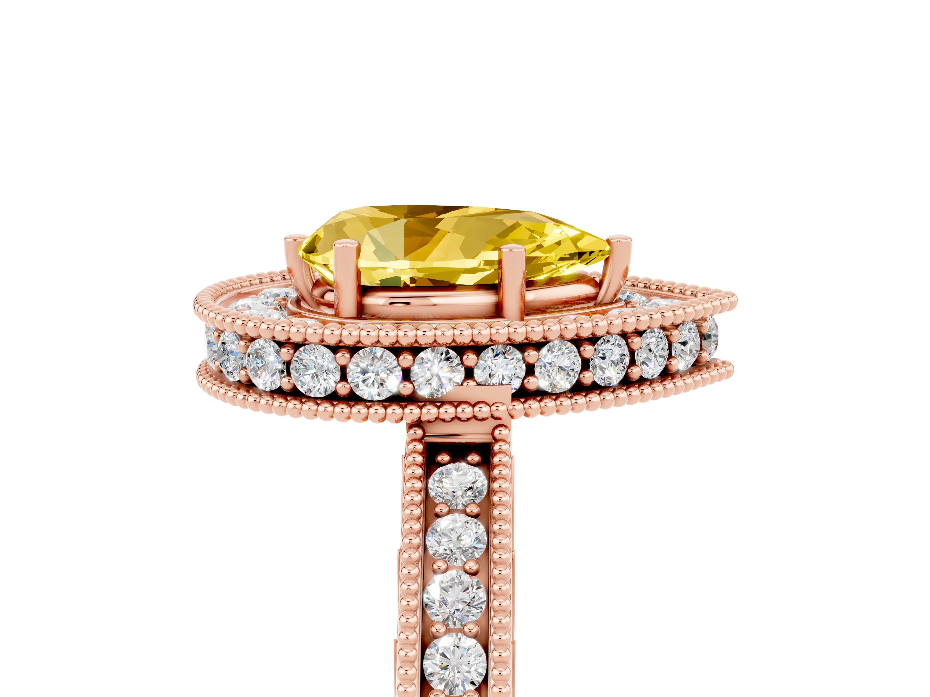 Rose gold Pear Cut Halo Diamond Engagement Ring with Milgrain Pave Band and Four-Prong Setting_5