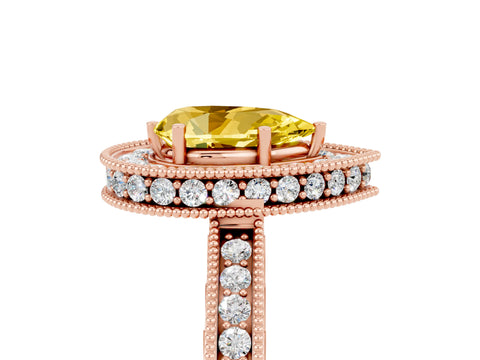 Rose gold Pear Cut Halo Diamond Engagement Ring with Milgrain Pave Band and Four-Prong Setting_5