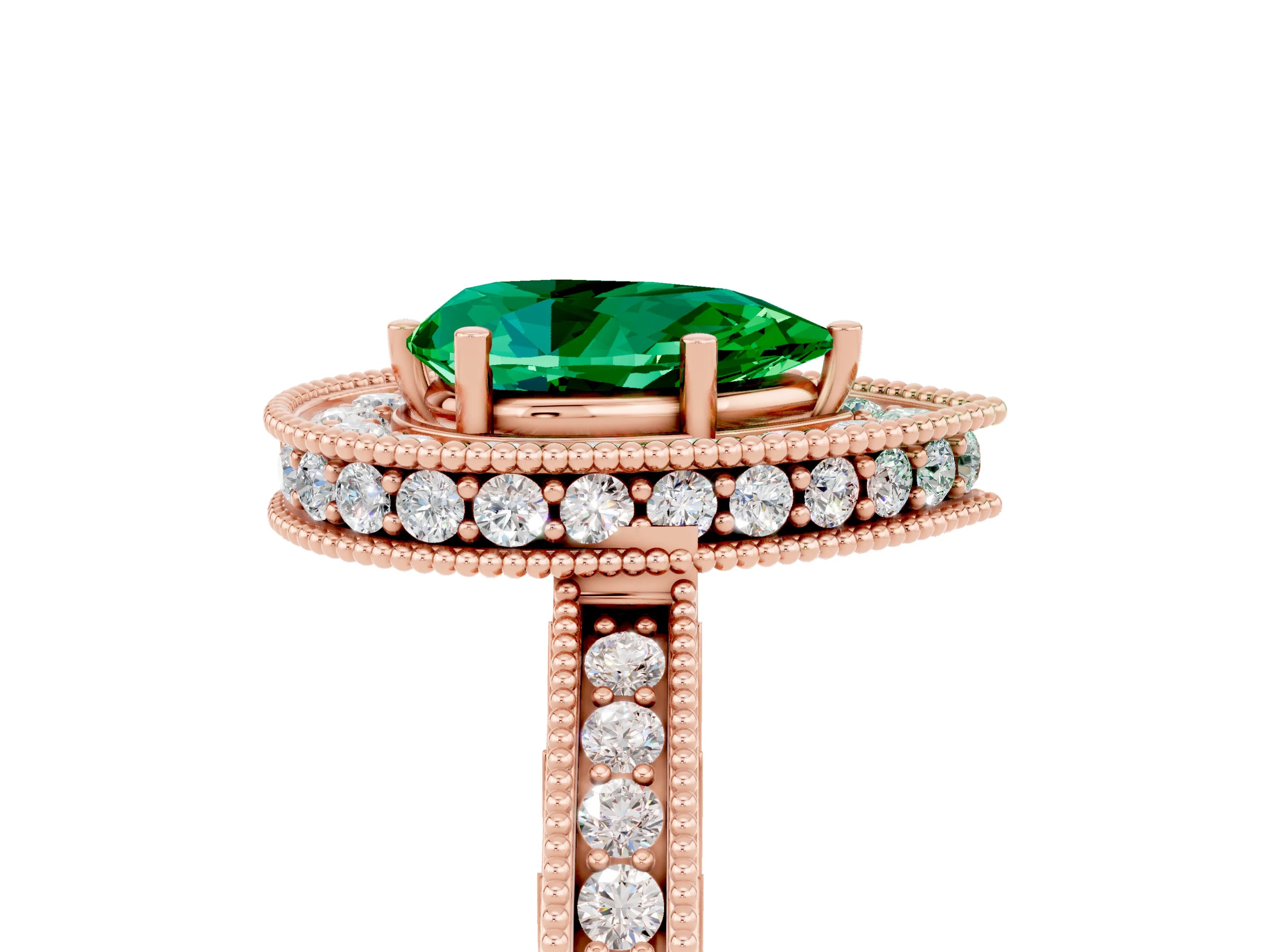 Rose gold Pear Cut Halo Diamond Engagement Ring with Milgrain Pave Band and Four-Prong Setting_5