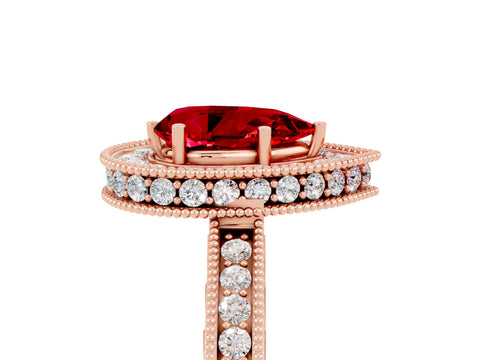 Rose gold Pear Cut Halo Diamond Engagement Ring with Milgrain Pave Band and Four-Prong Setting_5