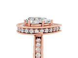 Rose gold Pear Cut Halo Diamond Engagement Ring with Milgrain Pave Band and Four-Prong Setting_5