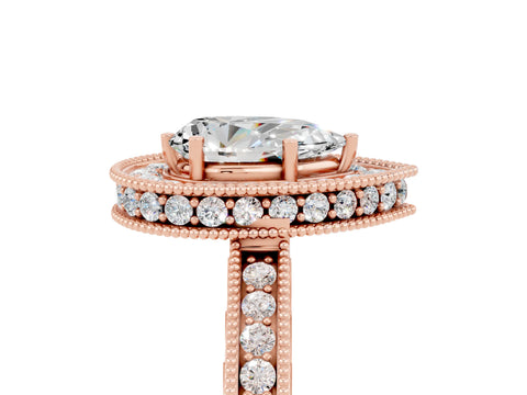 Rose gold Pear Cut Halo Diamond Engagement Ring with Milgrain Pave Band and Four-Prong Setting_5